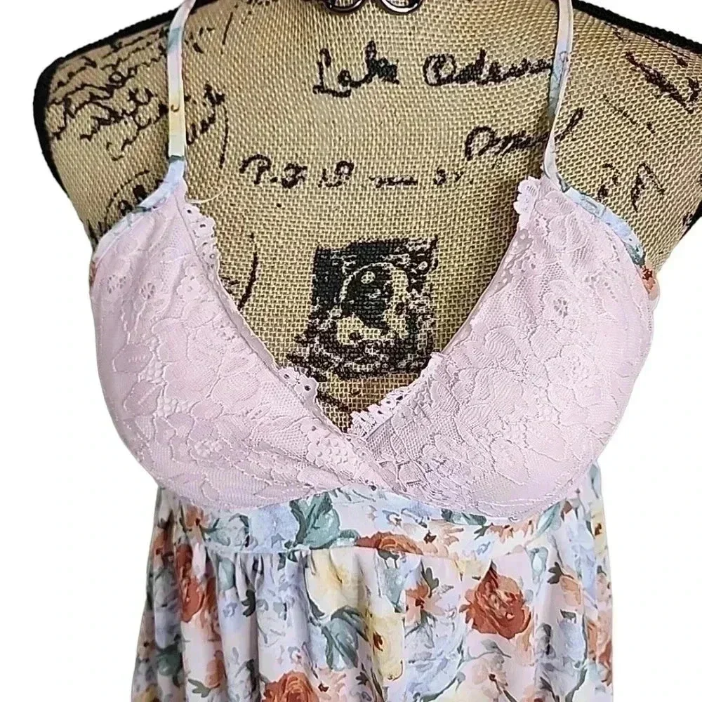 Active USA Floral Pink Lace Babydoll Mini Dress - Picture 5 of 13